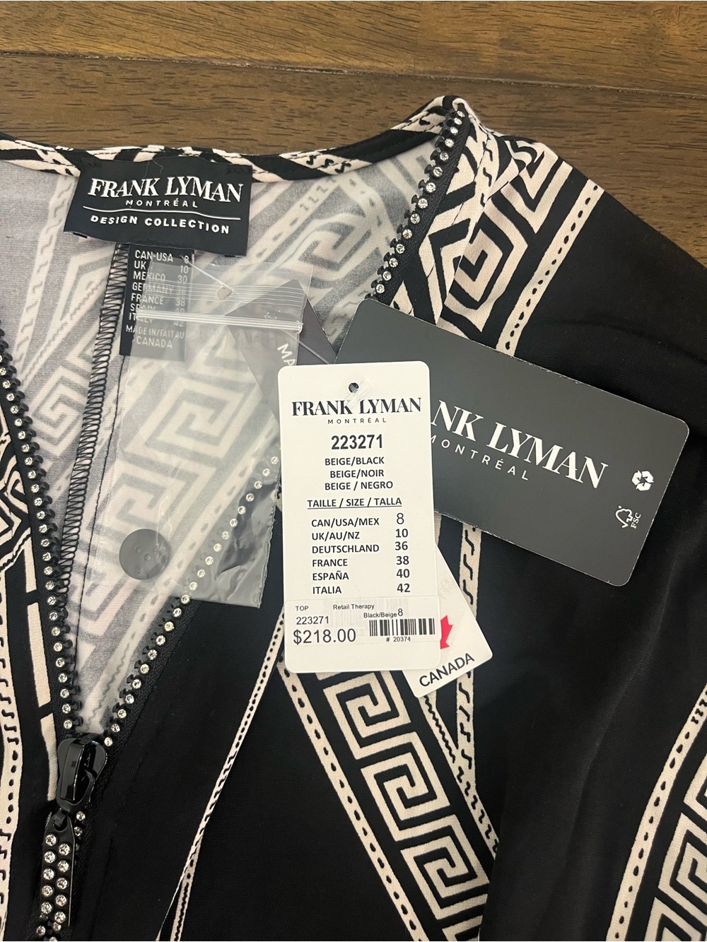Frank Lyman Knit Top Designer Tie Knot Front Rhinestone Zip Neckline Size 8 NWT - Picture 9 of 12